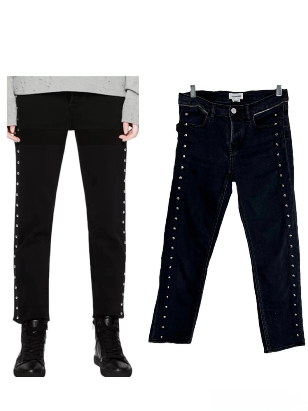 Zadig & Voltaire Elios Spikes Boyfriend Jeans in Black Size 24 Studded